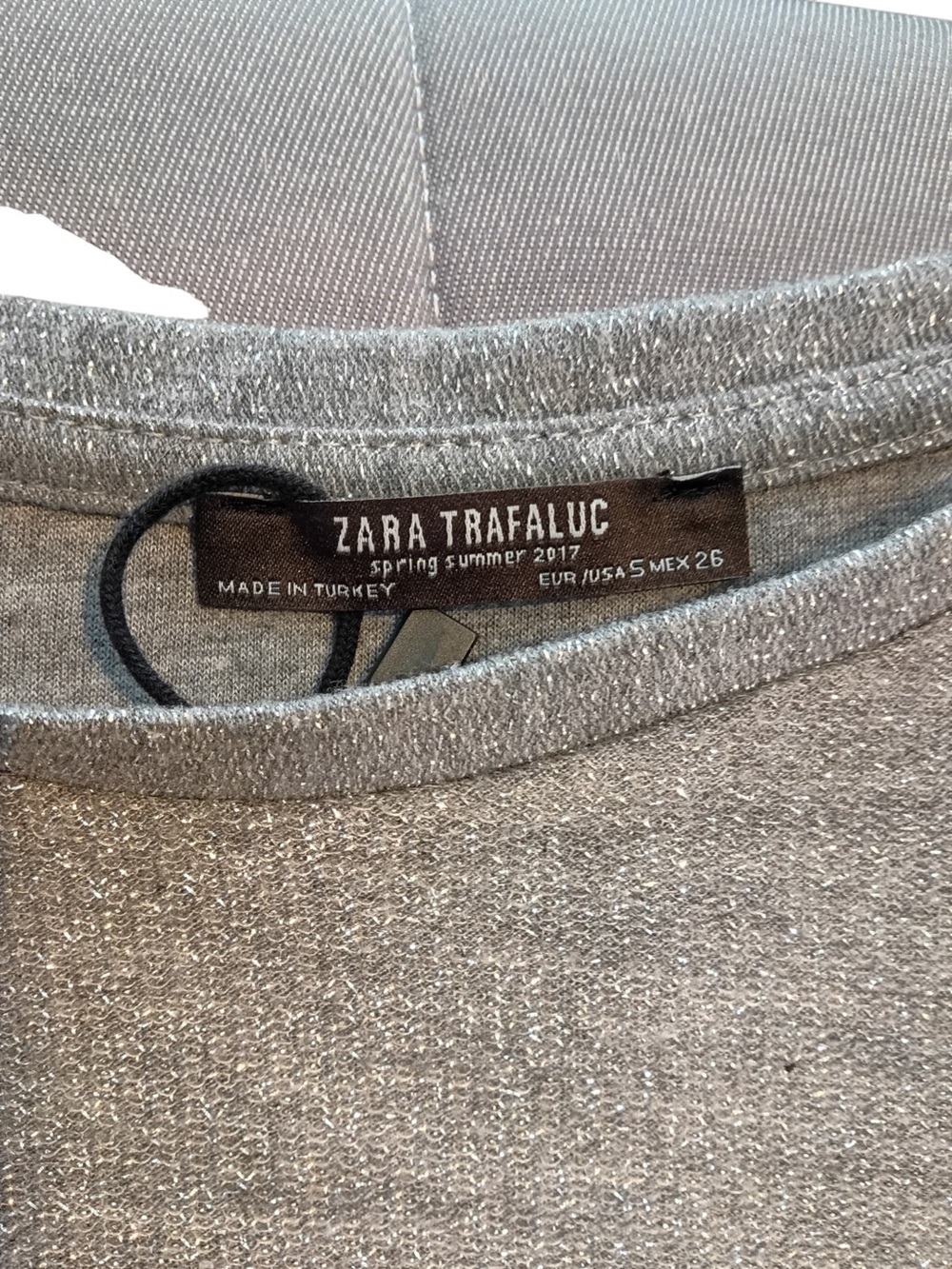 Zara Trafaluc Metallic Silver Crewneck Short Sleeve Tee - Picture 5 of 6